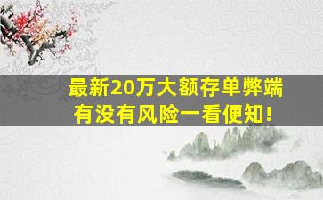 最新20万大额存单弊端 有没有风险一看便知!